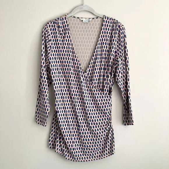 Boden Womens Faux Wrap 3/4 Sleeve Blouse Top Size 10 Multicolor Stretch Business - Picture 1 of 11